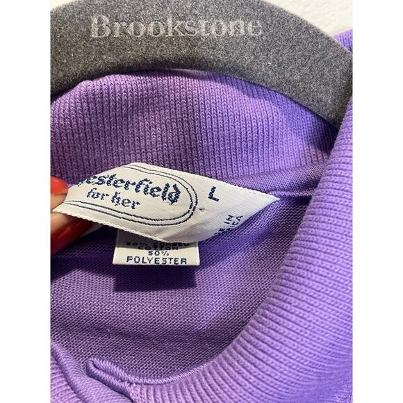 Vintage Chesterfield Purple Short Sleeve Polo Top 80s Academia Preppy Golf L - Picture 5 of 8